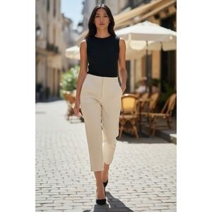 Toteme Woven Cream Size Large Novara Cropped Ankle Career Trousers Pants RTR